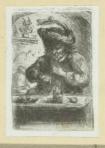Man aan de eettafel by Jan Chalon, print, 1748-1795