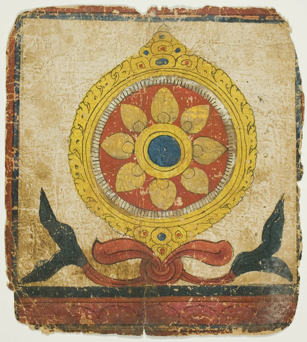 The Wheel of Law (Dharmachakra), from a Set of Initiation Cards (Tsakali) by Tibet, drawing, 1299-1499