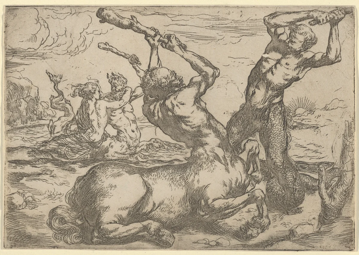 Battle Between a Centaur and a Triton with a Triton by Jusepe de Ribera, print, 1615-1625
