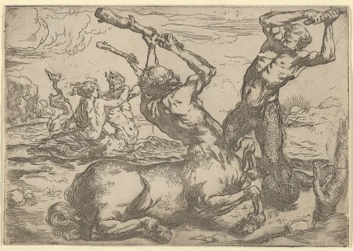 Battle Between a Centaur and a Triton with a Triton by Jusepe de Ribera, print, 1615-1625