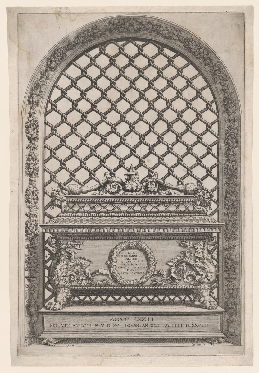 The Tomb of Pietro and Giovanni de' Medici from The Tombs of the Medici by Cornelis Cort, print, 1570