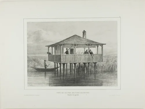 Hungarian Military Colony Post, Left Bank of the Danube River by Denis Auguste Marie Raffet, print, 1838