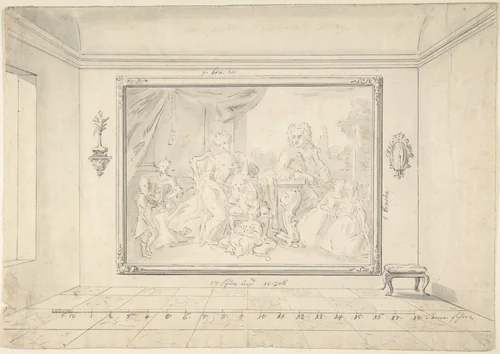 Sketch of a Painted Family Portrait "in situ" by anonymous, drawing, 1800-1900
