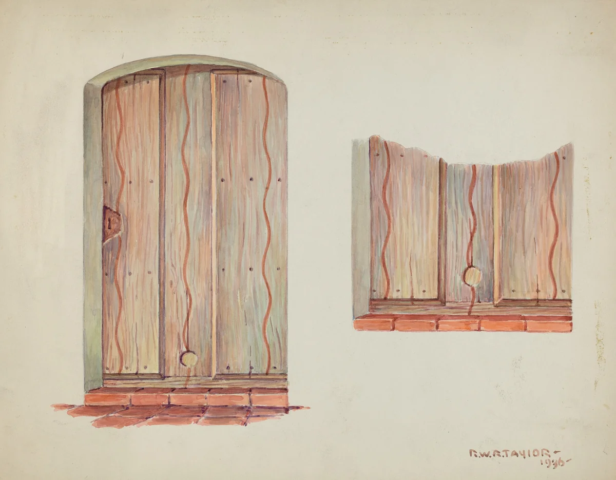 Restoration Drawing: Wall Decoration over Doorway, Facade of Mission House by Robert W.R. Taylor, index of american design, 1936