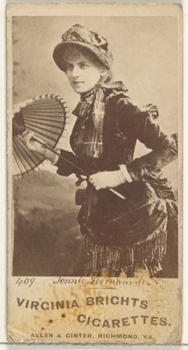 Card 409, Jennie Bernhardt, from the Actors and Actresses series (N45, Type 1) for Virginia Brights Cigarettes by Allen & Ginter, photograph, 1885-1891