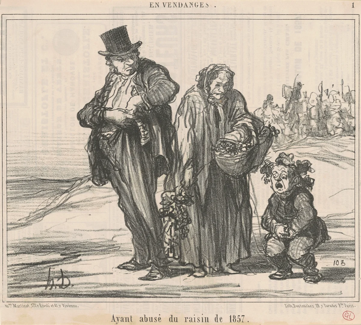 Ayant abusé du raisin de 1857 by Honoré Daumier, print, 1857