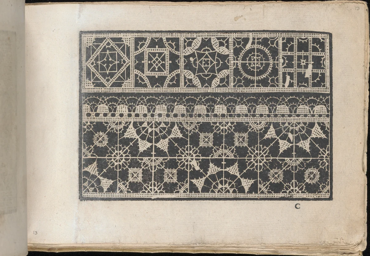 Fiori di Ricami Nuovamente Posti in Luce, page 13 (recto) by Matteo Florimi, book, 1591