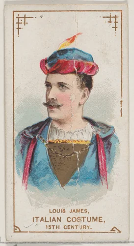 Louis James in Italian Costume of the 15th Century, from the set Actors and Actresses, Second Series (N71) for Duke brand cigarettes by W. Duke, Sons & Co., print, 1888-1890