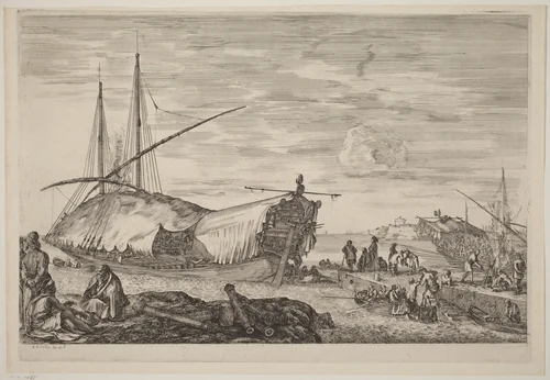 Galley with Deck Covered with Sails by Stefano della Bella, print, 1654-1655