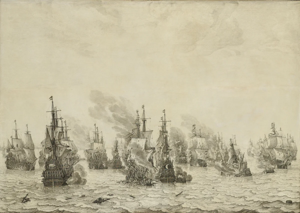 The Battle of Livorno (Leghorn) by Willem van de Velde, painting, 1659-1699