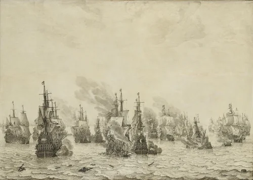 The Battle of Livorno (Leghorn) by Willem van de Velde, painting, 1659-1699
