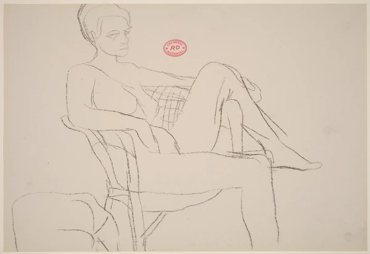 Untitled [seated female nude with left leg over chair arm] by Richard Diebenkorn, drawing, 1955-1967