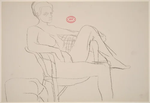 Untitled [seated female nude with left leg over chair arm] by Richard Diebenkorn, drawing, 1955-1967