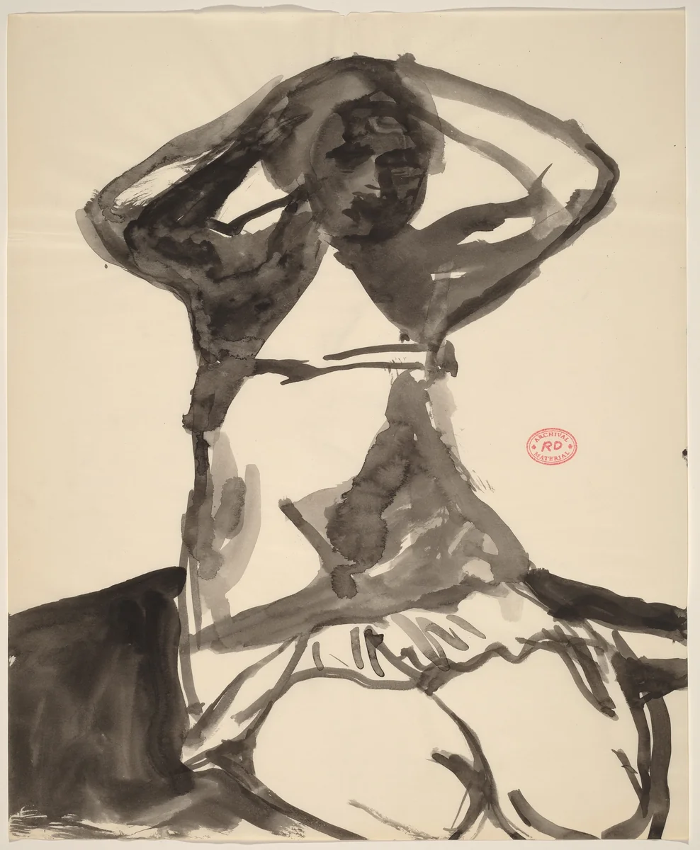 Untitled [woman sitting on knees with hands behind head] by Richard Diebenkorn, drawing, 1955-1967