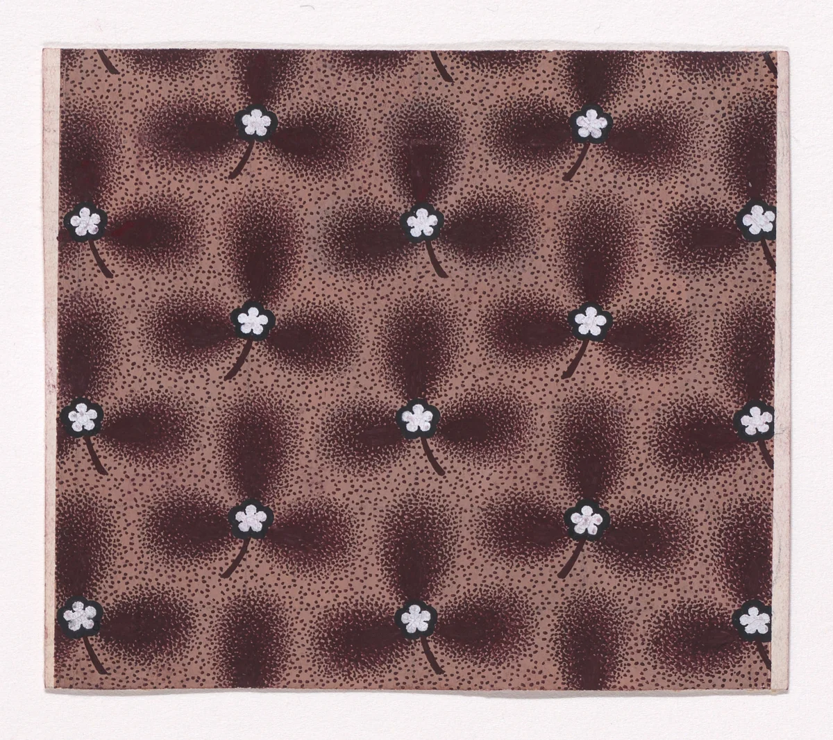 Textile Design with Alternating Rows of Stylized Three-Leaved Clovers Decorated with Rosettes over an Abstract Honeycomb Pattern by anonymous, drawing, 1840