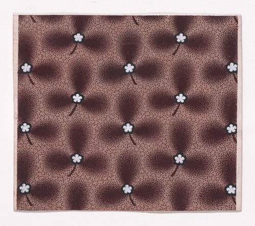 Textile Design with Alternating Rows of Stylized Three-Leaved Clovers Decorated with Rosettes over an Abstract Honeycomb Pattern by anonymous, drawing, 1840