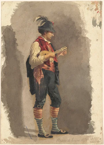 Standing Musician by Mariano Fortuny Marsal, drawing, 1870