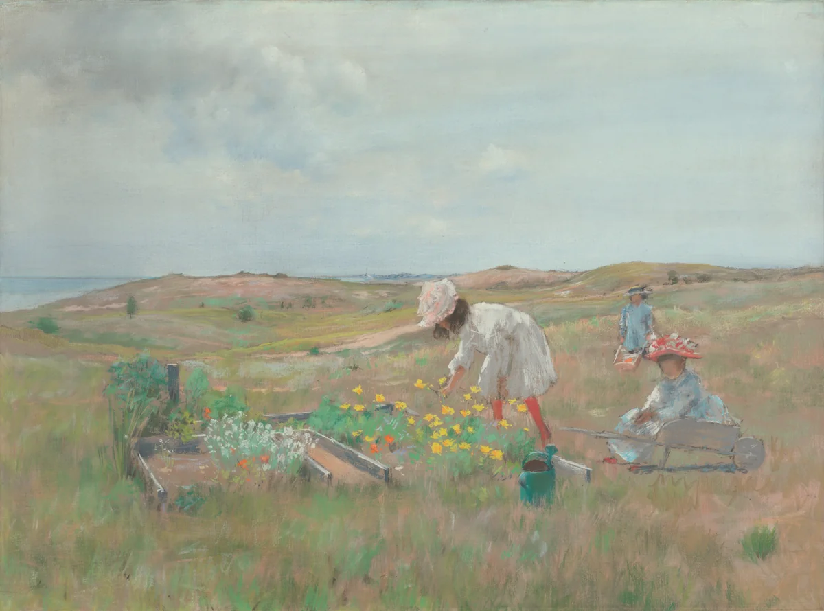 Gathering Flowers, Shinnecock, Long Island by William Merritt Chase, drawing, 1892-1902