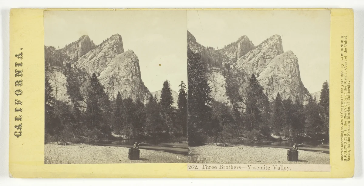 Three Brothers - Yosemite Valley, California, No. 262 from the series "California" by Lawrence & Houseworth, photograph, 1865