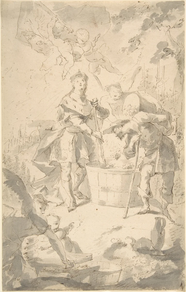 Saint Wenceslas at the Vintage, Attended by Angels and Putti by Franz Anton Maulbertsch, drawing, 1744-1796