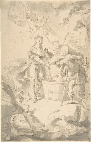 Saint Wenceslas at the Vintage, Attended by Angels and Putti by Franz Anton Maulbertsch, drawing, 1744-1796