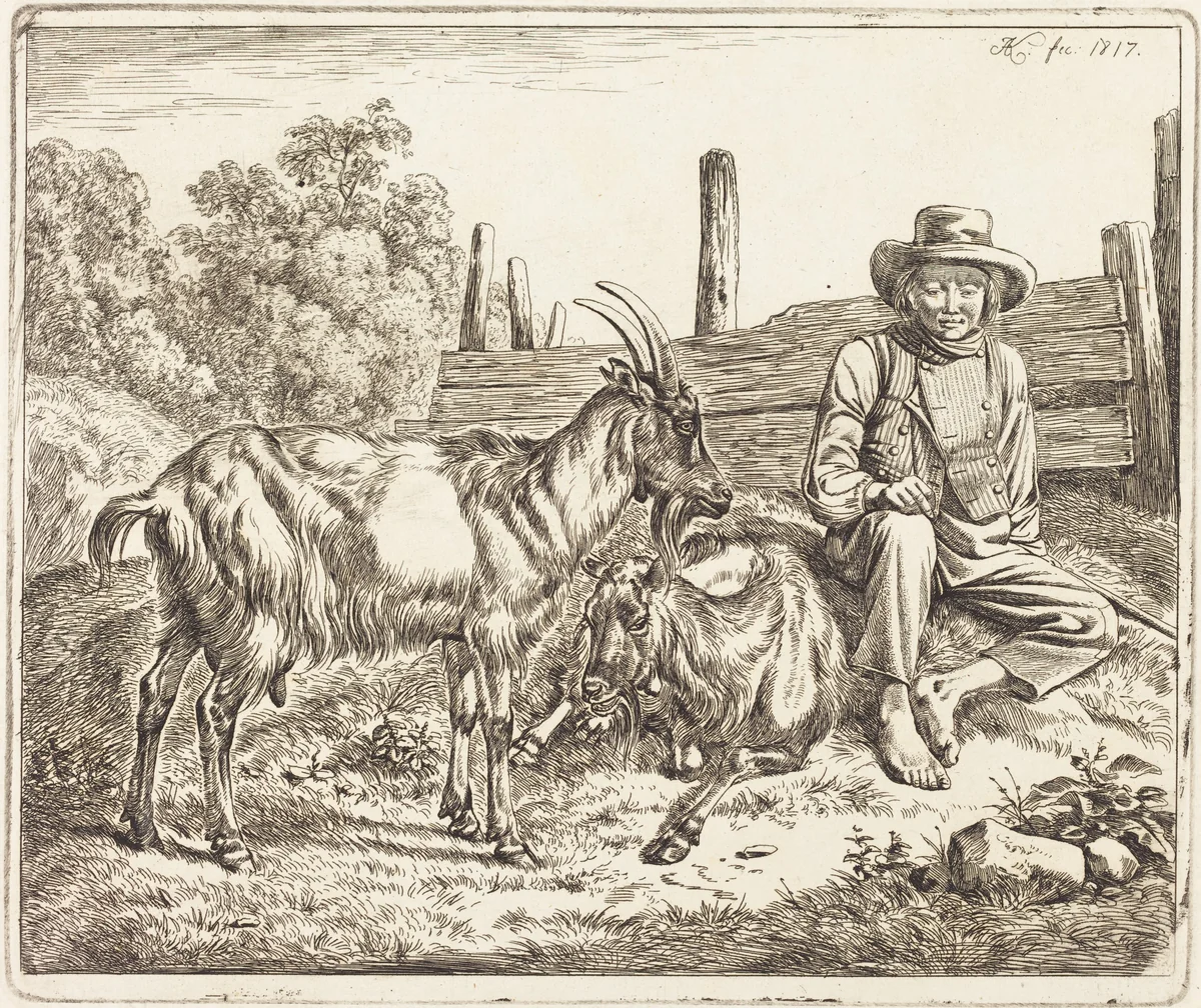 Shepherd Boy with Two Goats by Johann Adam Klein, print, 1817