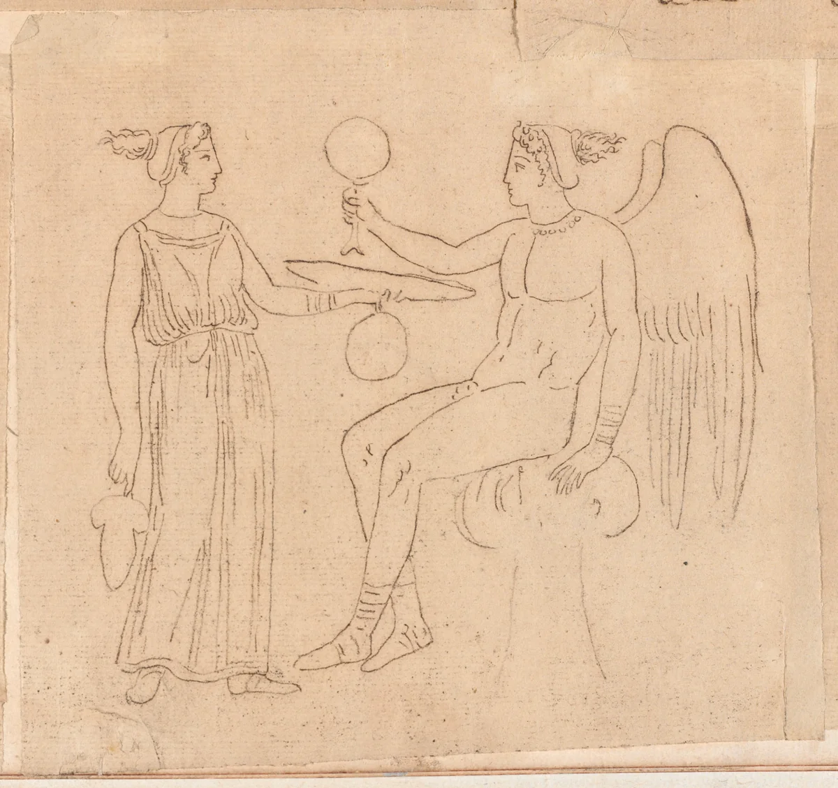 Two Figures with a Mirror by Jacques-Louis David, drawing, 1775-1780