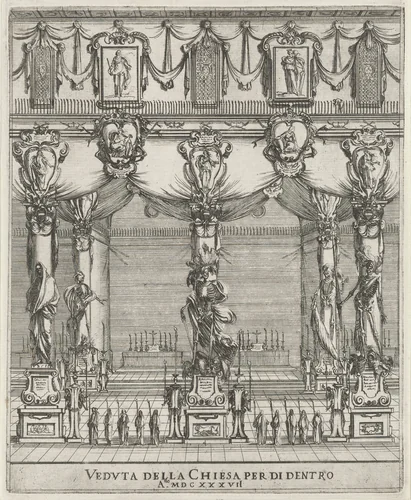 Interieur van de San Lorenzo in Florence by Stefano della Bella, print, 1637