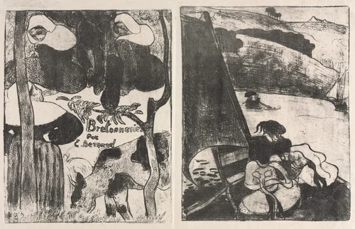Les Bretonneries: Title Page (Page de Titre) and The Return from the Pilgrimage (Le Retour du Pardon) by Émile Bernard, print, 1889