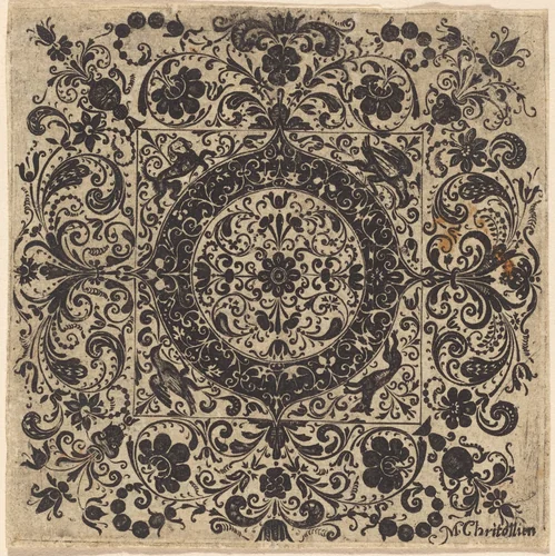 Goldsmith's Ornament in Square by M. Christollien, print, 1580-1699