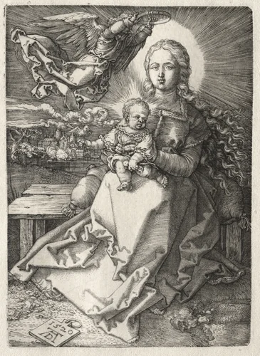 Virgin Crowned by an Angel by Albrecht Dürer, print, 1520