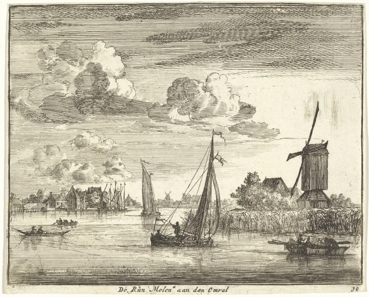 Runmolen aan de Omval by Jan Vincentsz. van der Vinne, print, 1688-1690