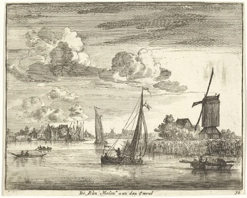 Runmolen aan de Omval by Jan Vincentsz. van der Vinne, print, 1688-1690
