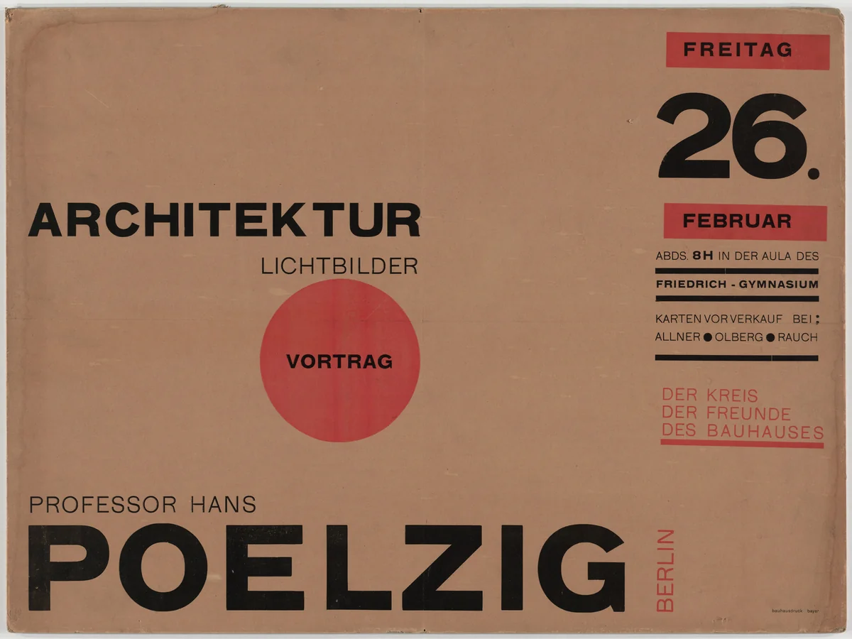 Architektur Lichtbilder Vortrag Professor Hans Poelzig by Herbert Bayer, design, 1926