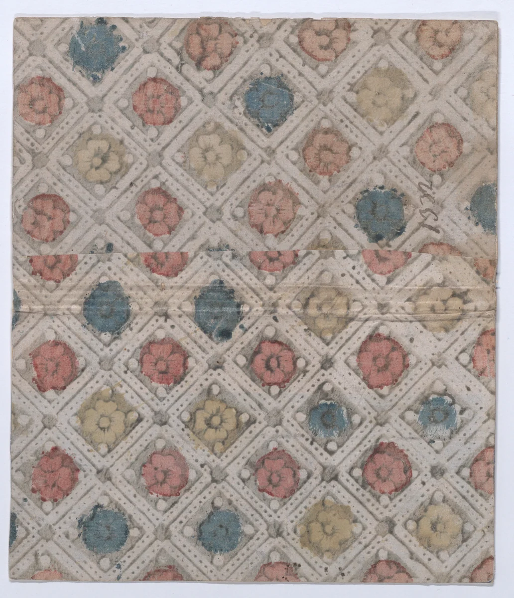 Book cover with overall pattern of rosettes by anonymous, print, 1800-1900