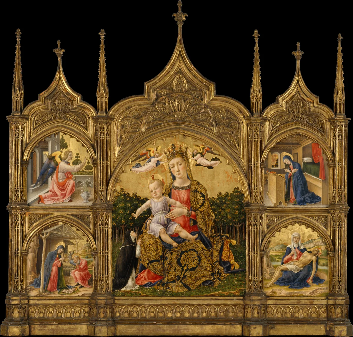 The Madonna of Humility, the Annunciation, the Nativity, and the Pietà by Bartolomeo Vivarini, painting, 1462-1468