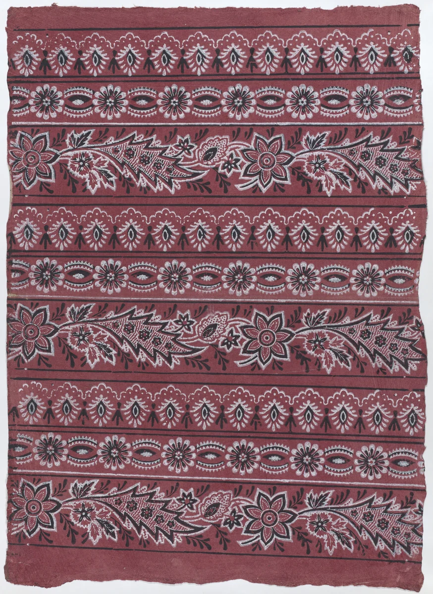 Sheet with three borders with paisley and floral patterns by anonymous, print, 1775-1875
