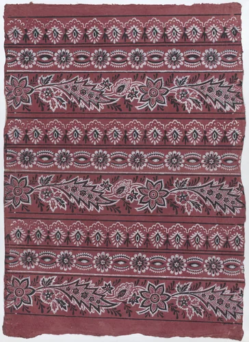 Sheet with three borders with paisley and floral patterns by anonymous, print, 1775-1875