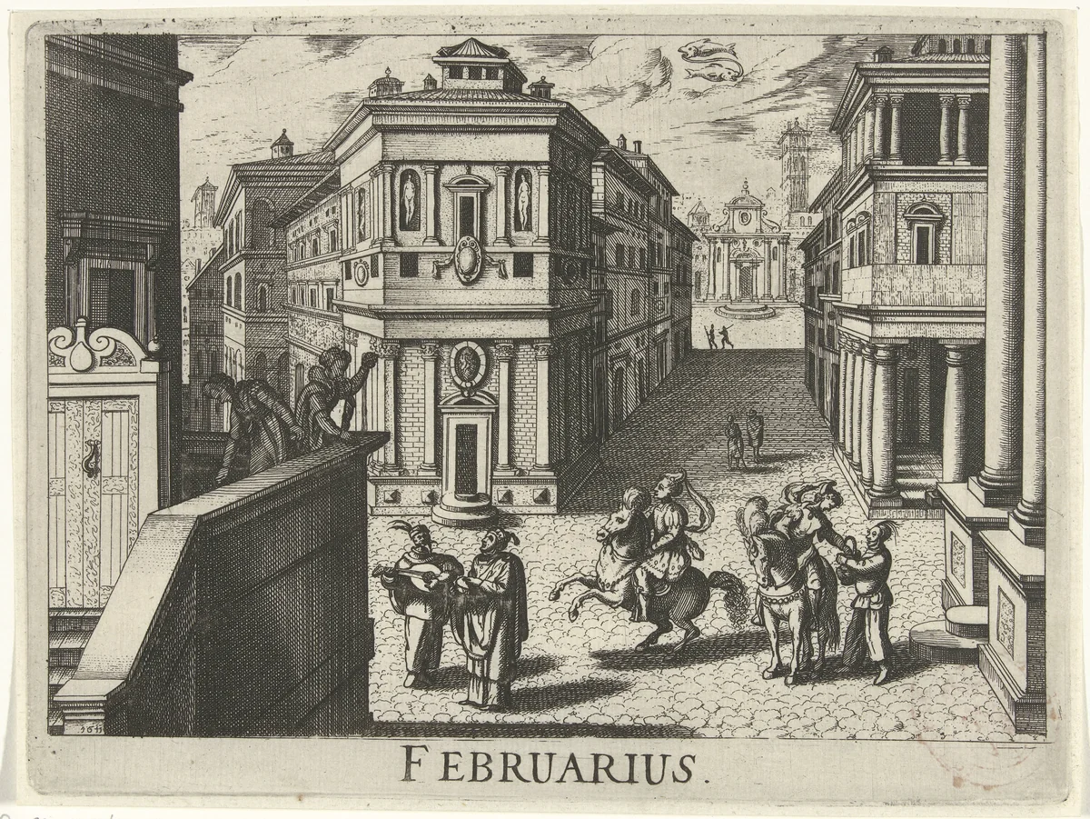 Februari by Simon Frisius, print, 1611
