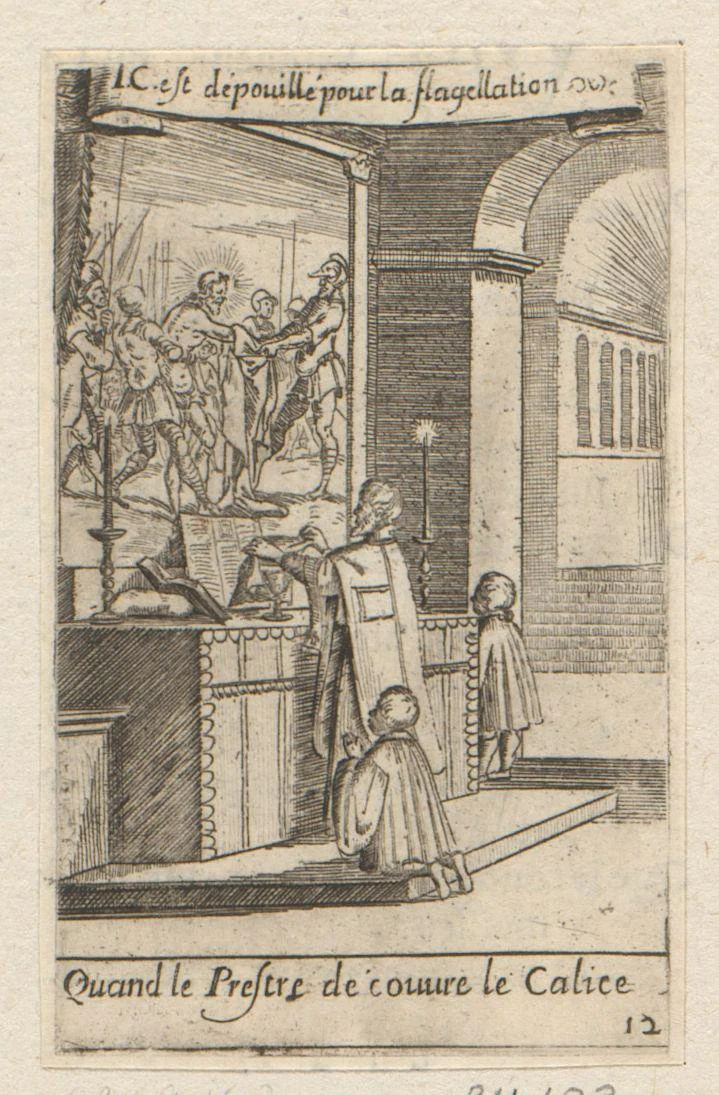 Priester met twee misdienaars voor een altaar by Sébastien Leclerc, print, 1661