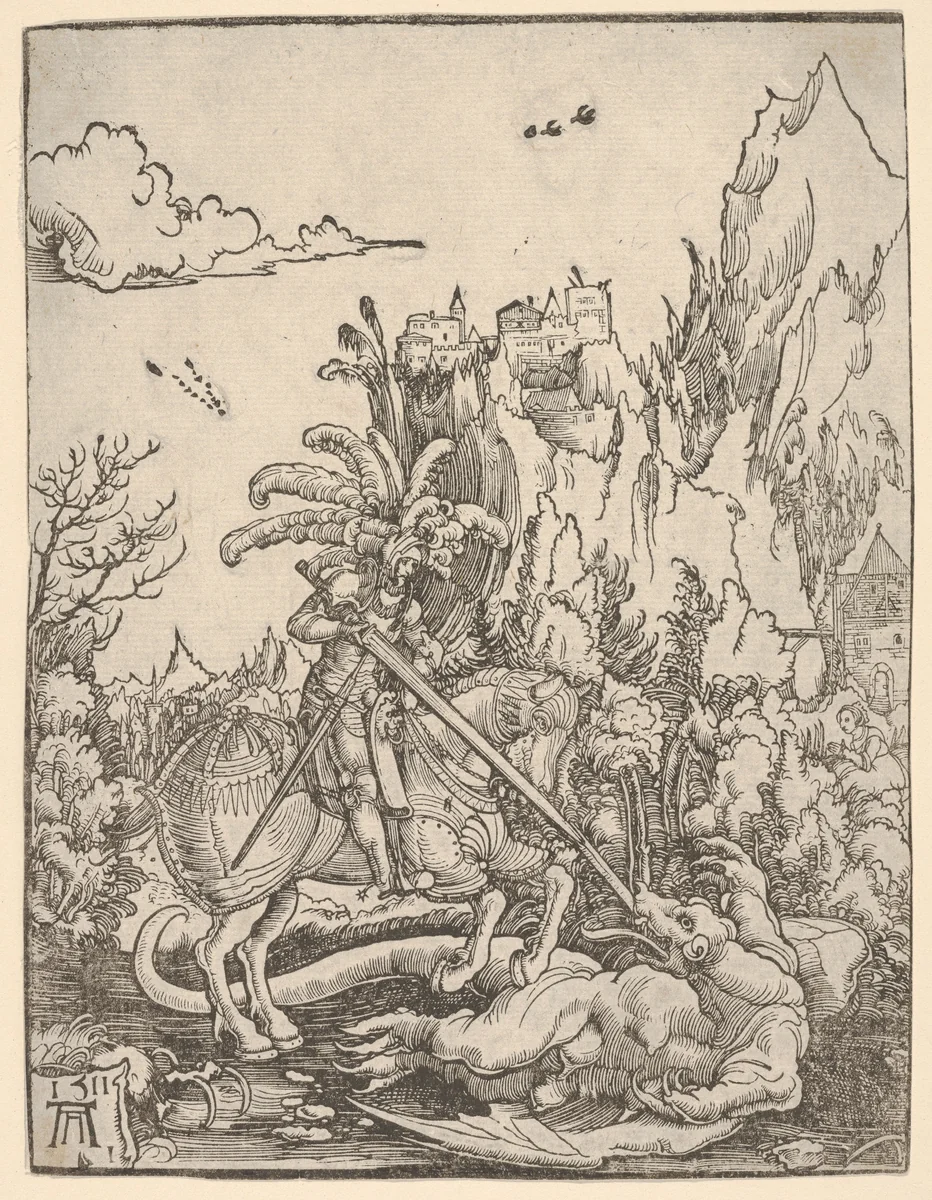 Saint George Killing the Dragon by Albrecht Altdorfer, print, 1511