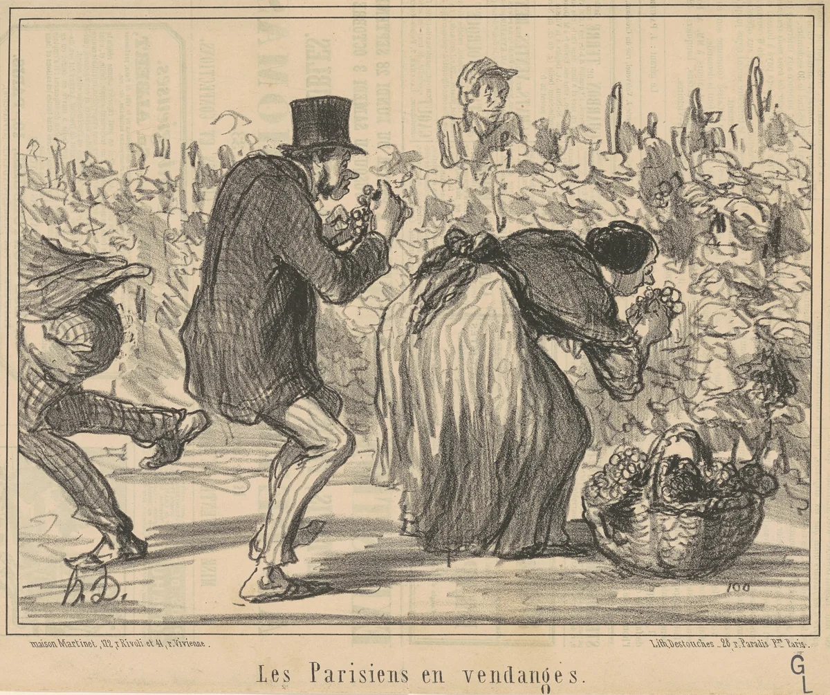 Les parisiens en vendages by Honoré Daumier, print, 1857