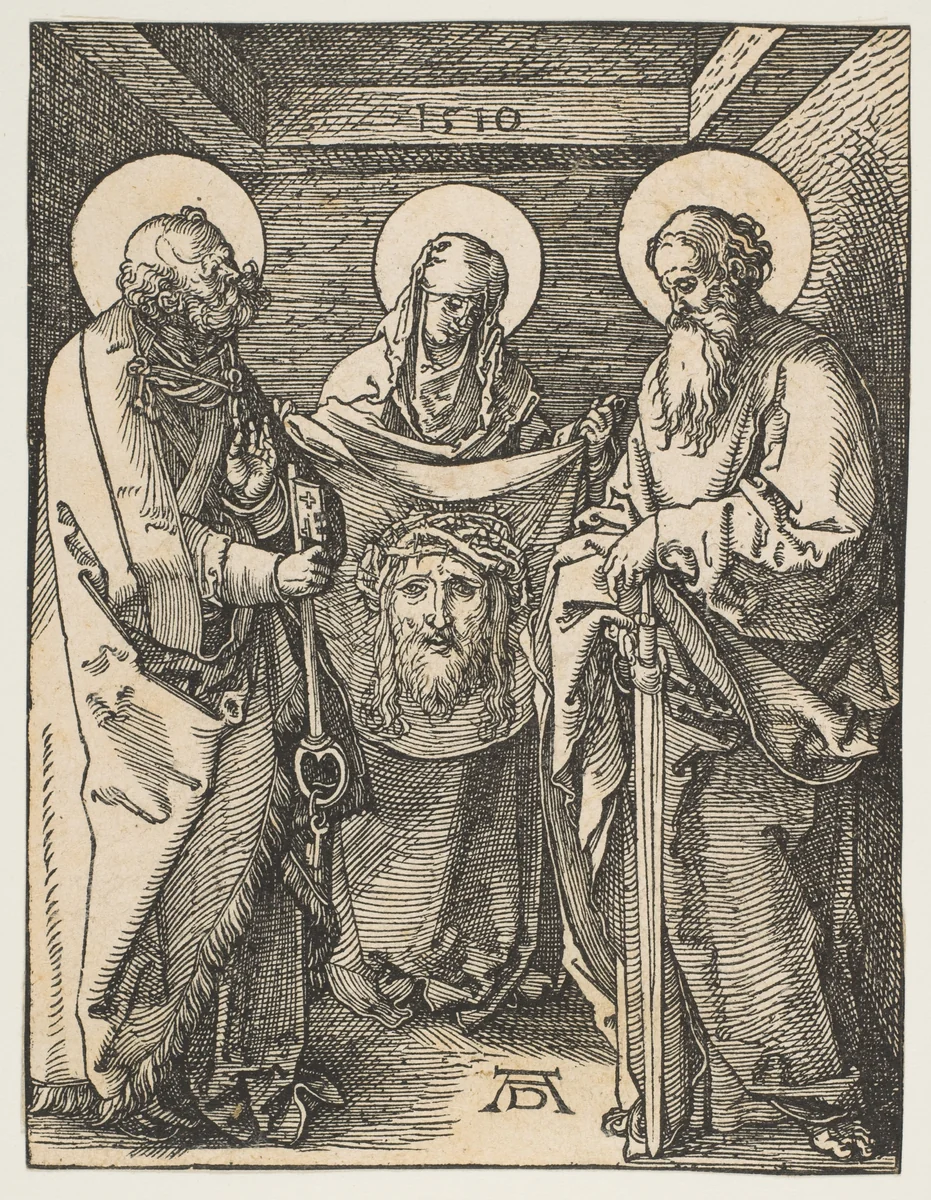 Saint Veronica between Saints Peter and Paul, from "The Small Passion" by Albrecht Dürer, print, 1510