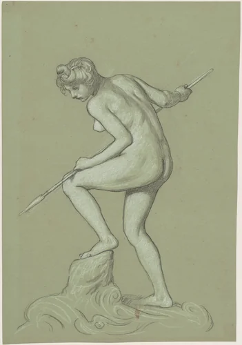 Girl Spearing Dolphin by Elihu Vedder, drawing, 1895-1905