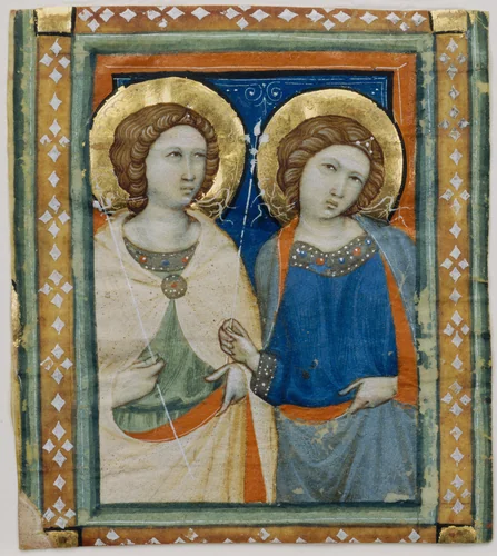 Illumination Excised from a Choir Book: Two Female Angels by Niccolo di ser Sozzo Tegliacci, manuscript, 1327-1337