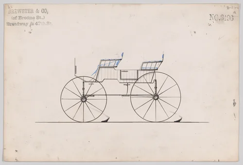 Design for 4 seat Phaeton, no top, no. 3196a by Brewster & Co., drawing, 1876