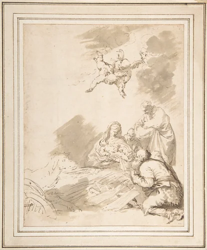 Adoration of the Shepherds by Jusepe de Ribera, drawing, 1645-1650