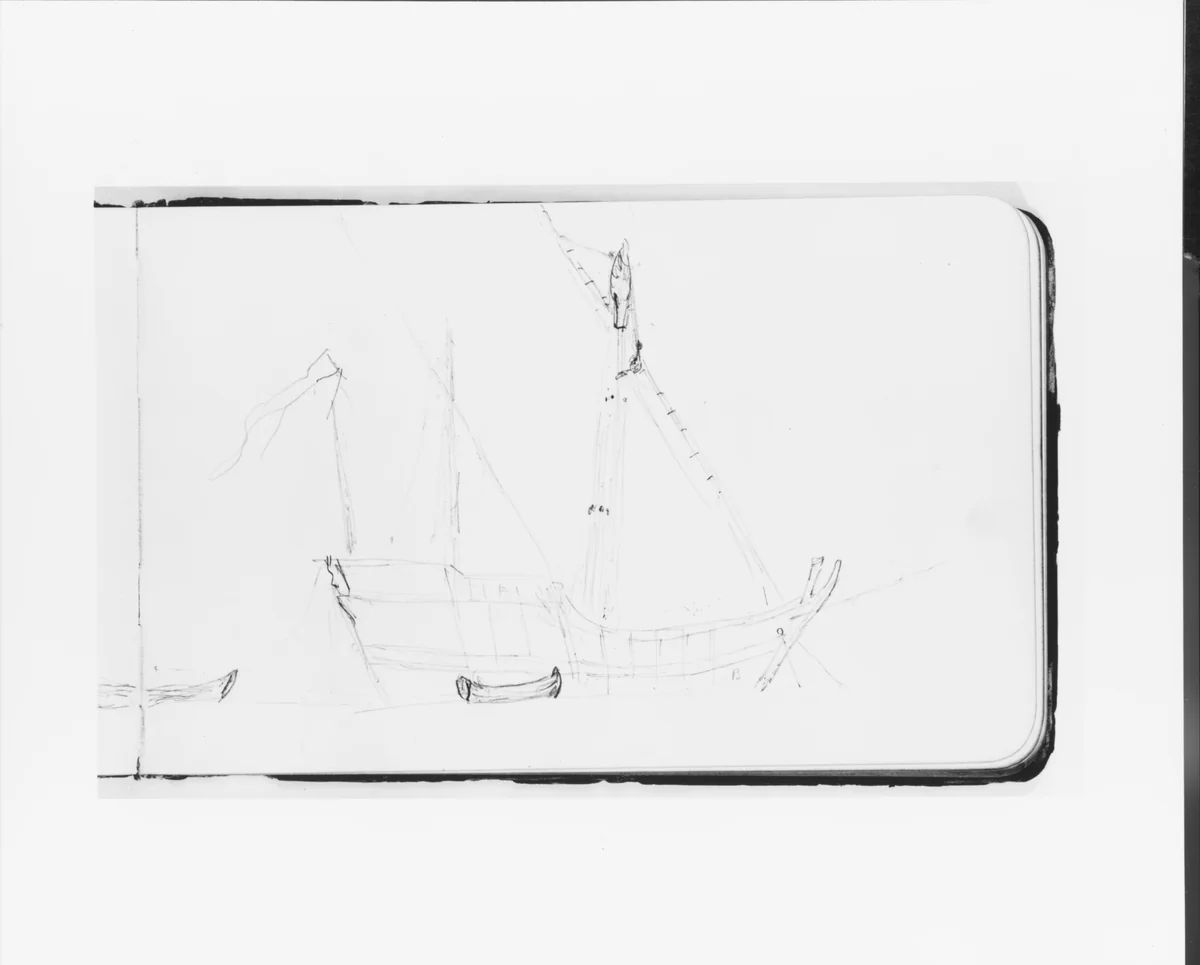 Sketch of a Ship at Anchor for The Landing of Columbus (from Sketchbook) by Albert Bierstadt, artwork, 1891