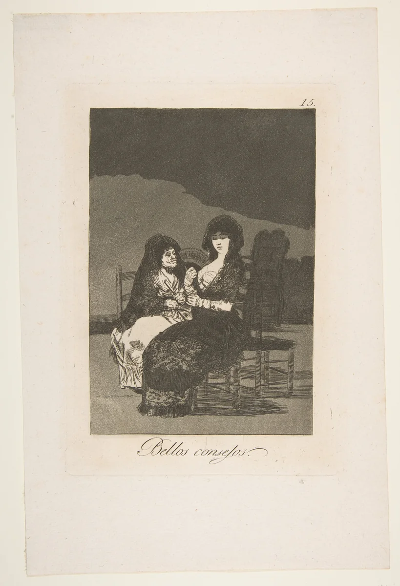 A pretty piece of advice (Bellos consejos), plate 15 from "Los Caprichos" by Goya, print, 1799