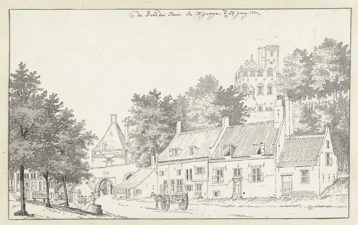 De Hoenderpoort te Nijmegen by Jan de Beijer, drawing, 1752